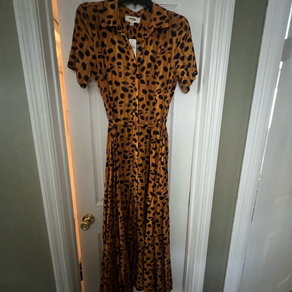 Women’s Short-Sleeve Leopard Print Maxi Dress NWT Anthropologie